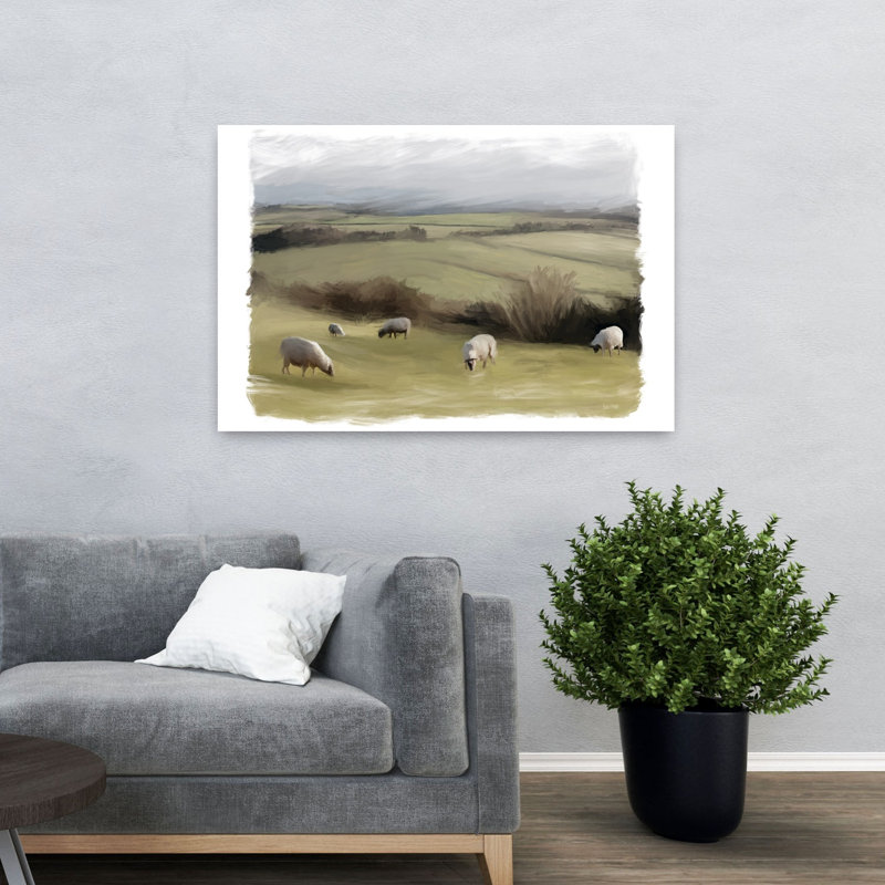 Paysage roulant contemporain abstrait campagne, H 32 po x l 48 po