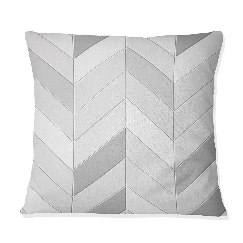 Imprimé à chevrons gris et blanc classique - Coussin décoratif moderne, H 16 po x l 16 po