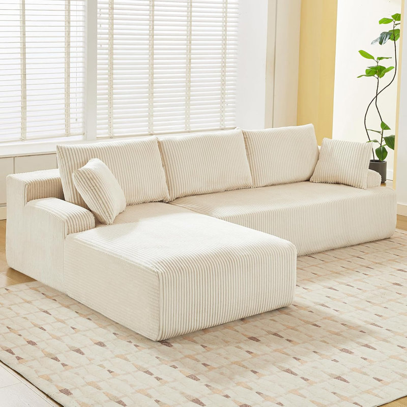 106"W Modern Sectional Sofa, L-Shaped Sofa With Chaise Lounge, Corduroy Fabric, Space-Saving, Convertible Compression Sleeper Sofa