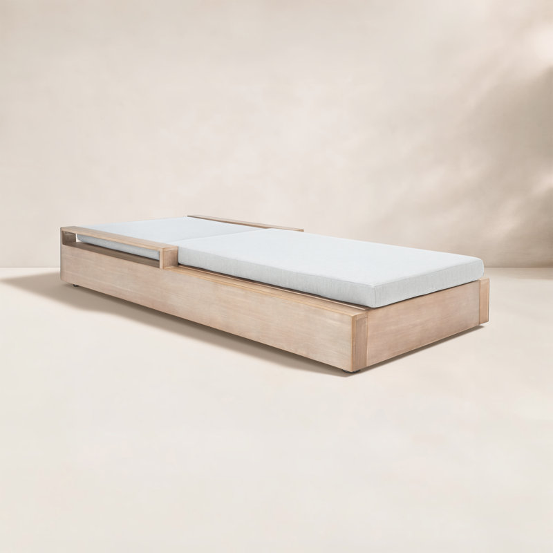 Azul Solid Eucalyptus Wood Outdoor Chaise Lounge with Cushion, Gray