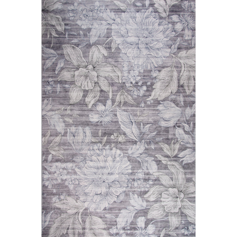Tapis floral gris 7 pi x 10 pi