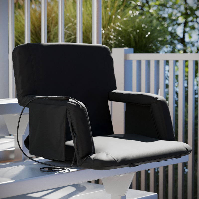Fauteuil de stade portatif inclinable et chauffant avec accoudoirs, dossier rembourré et siège chauffant, Noir