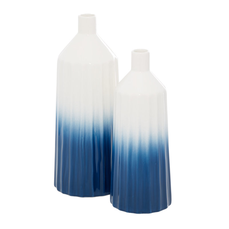 Coastal Serenity Handmade Blue Gradient Ceramic Bud Vase Set