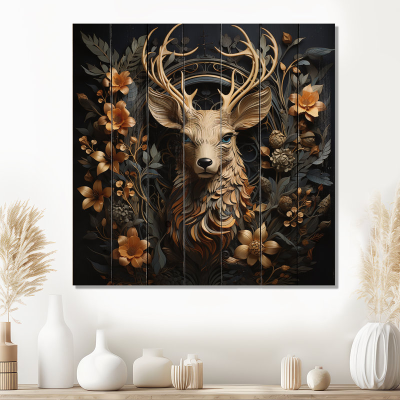 «Kaniz Deer Wonderers III», reproduction sur bois, H 30 po x l 30 po x P 0,78 po