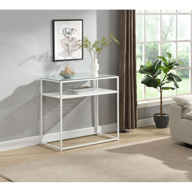 80cm Glass Top Console Table, White
