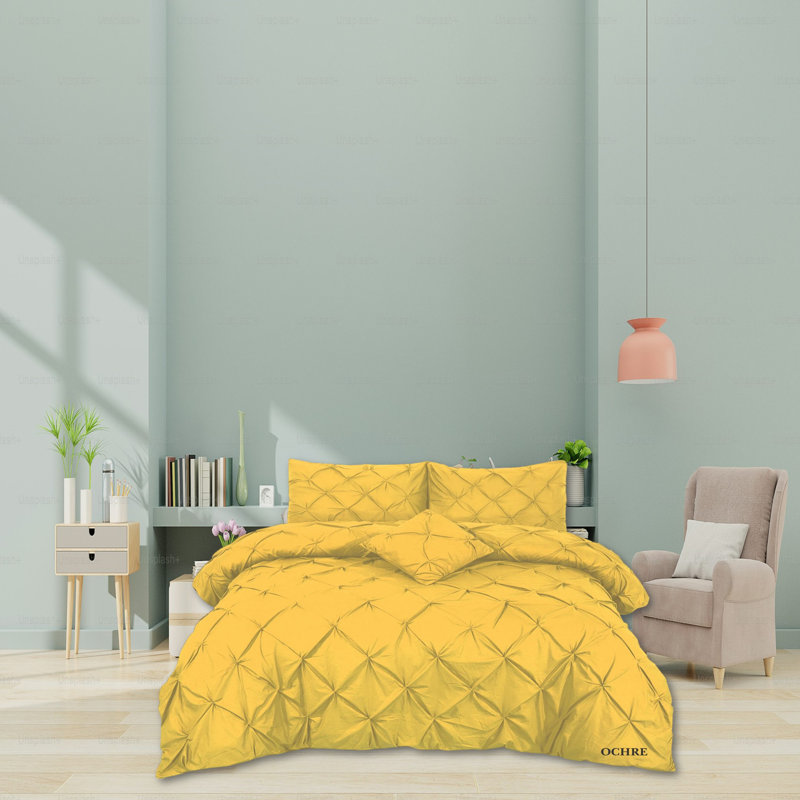 Cotton Blend Geometric Shapes Duvet Cover Set with Pillowcases Included, Ochre