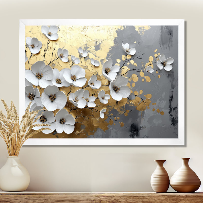 Altamirano - Floral Wall Art, H 30 po x l 40 po, Cadre simple, White