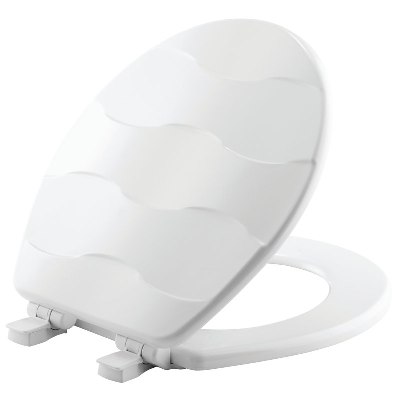 Basket Weave Sculptured Toilet Seat, Slow Close, Never Loosens, ROUND, Durable Wood, White
