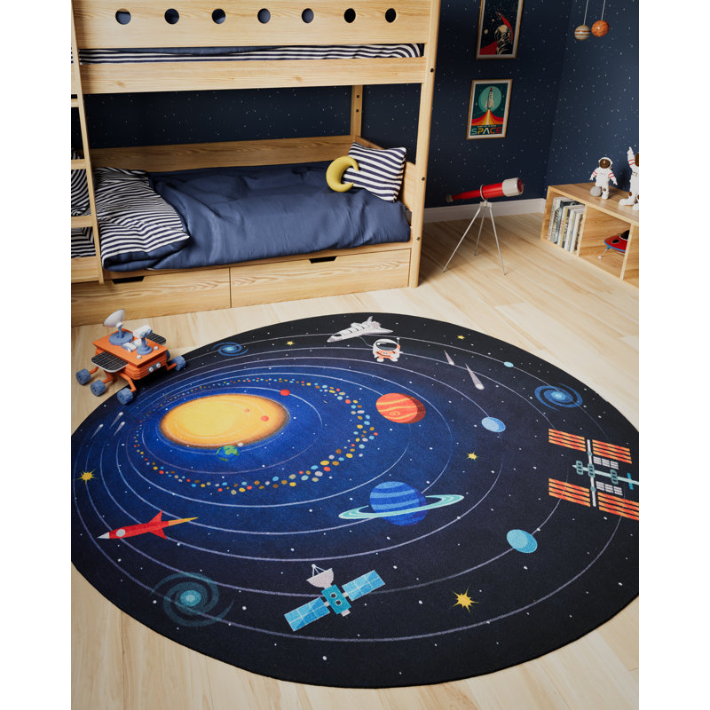 Momeni Playground Space Blue Kid Rug, Novelty 4' x 4'4"
