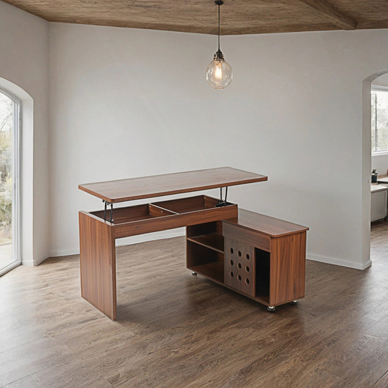 Bureau de direction en L Home Office, bureau à hauteur réglable avec tiroirs de rangement et armoire