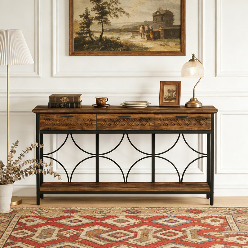 Table d'appoint longue avec tiroirs de rangement
