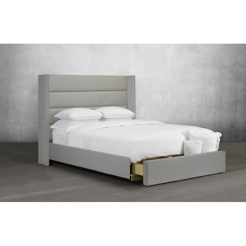 Lit plateforme tapissier avec rangement à profil bas Haslemere, Sable, Double