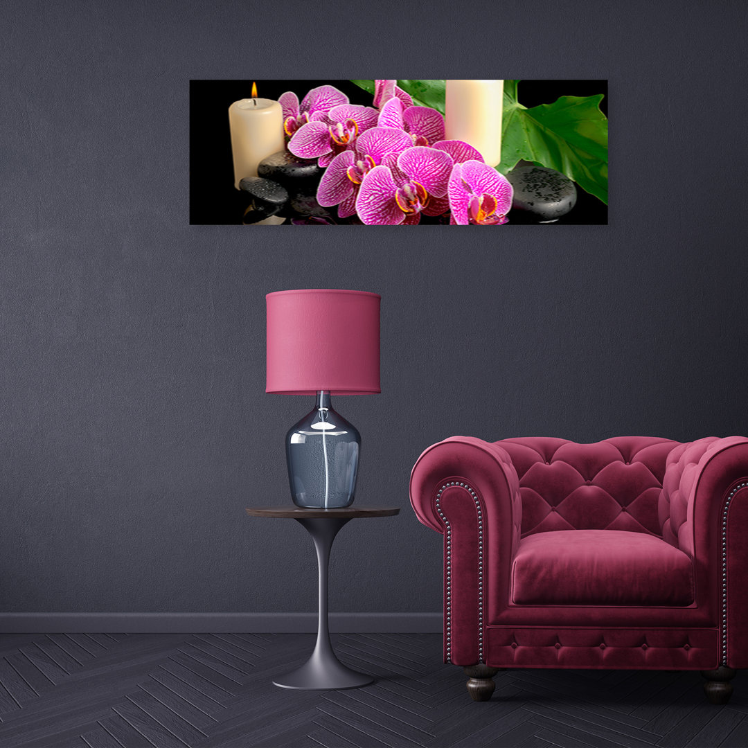 Leinwanddruck, Orchidee Orchideen-Kerzen - Wrapped Canvas Panoramadruck