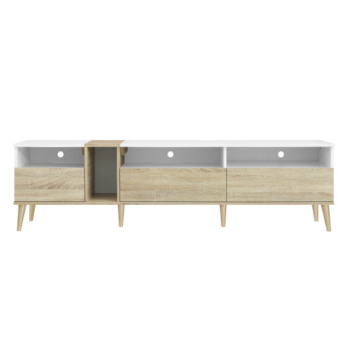 Meuble télé moderne avec 3 tiroirs et étagères ouvertes, console multimédia pour téléviseurs jusqu'à 78 pouces, centre de divertissement pour salon, design assorti