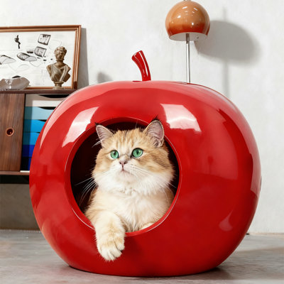 Niche pour chat/petit chiot, canapé-lit en forme de grotte, couleur pomme rouge, taille moyenne