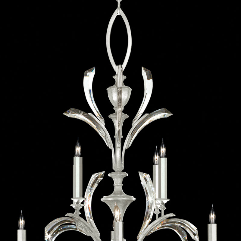 Beveled Arcs 16 - Light Chandelier, Silver Leaf