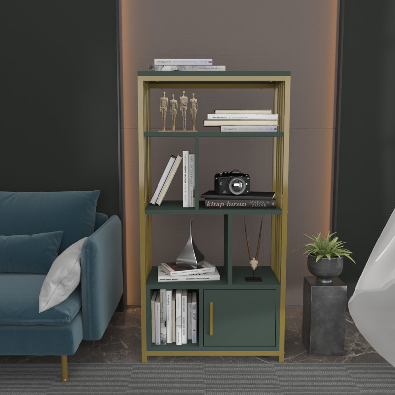 Valero 120cm H x 60cm W Bookcase, Green, Gold