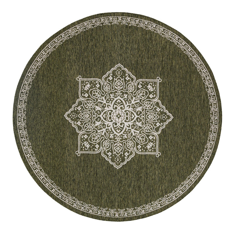 Crabill Oriental Green/Gray Indoor/Outdoor Area Rug, Round 6'1"