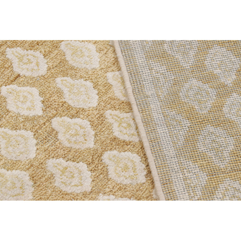 Rug & Kilim’S Modern Block Print Rug In Gold With Cream Floral Pattern, Rectangle 5' x 8'