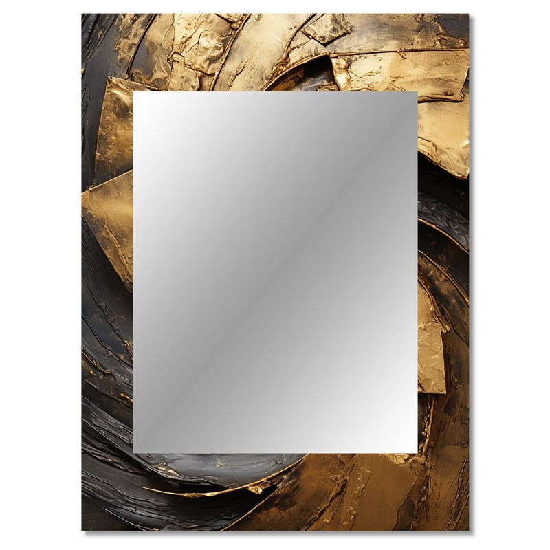 Or noir Timeless Turn IV - abstrait spirales murales, miroir décoratif doré, impression d'art en métal, 40 po x 30 po