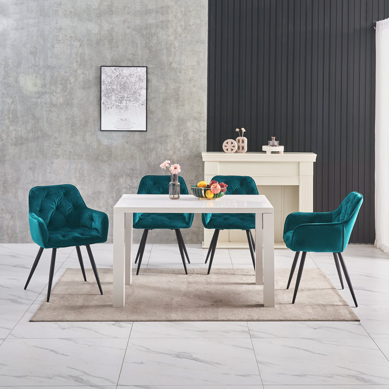 Modern Velvet/Linen Upholstered Dining Chair With Arm, Teal Velvet