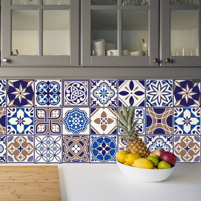 Royal Blue Vintage Spanish 15cm x 15cm PVC Mosaic Tile Mix