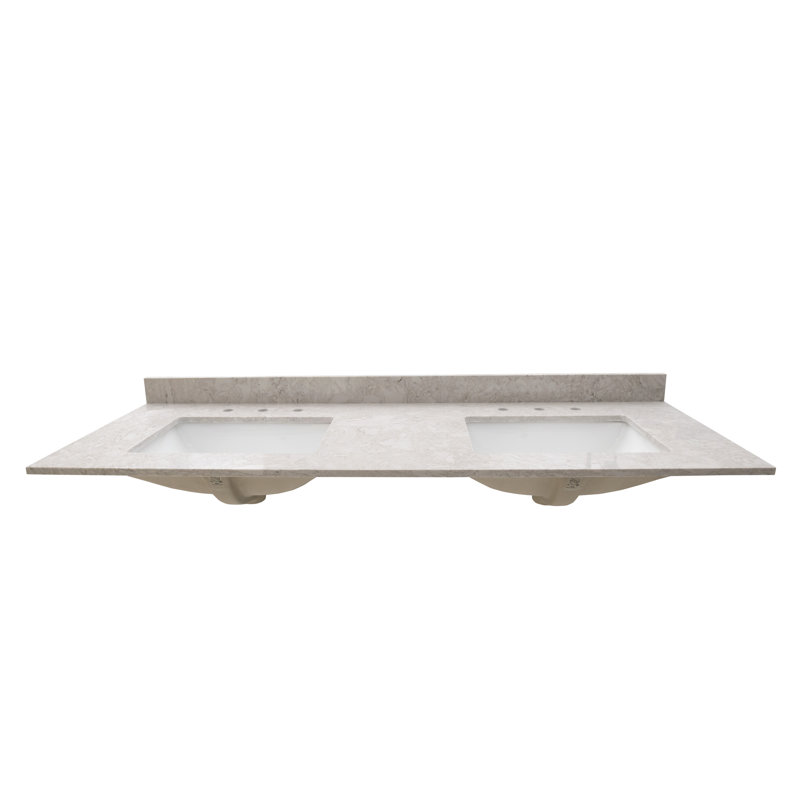 61 in. Drifting Fog Marble Double Sink Bathroom Vanity Top