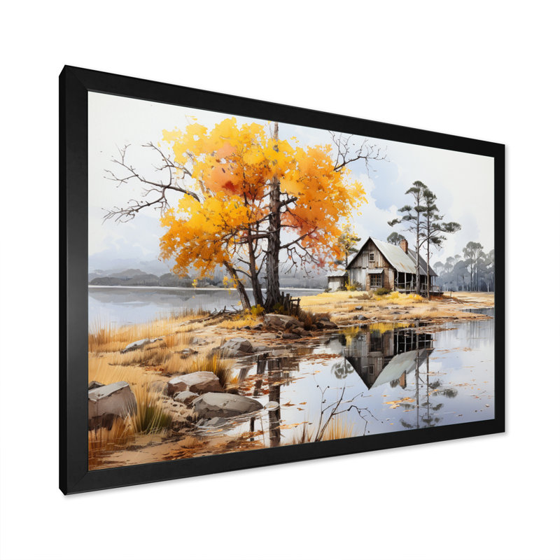 «Lakehouse Whispering Winds On», reproduction sur toile, H 16 po x l 32 po x P 1 po, Cadre simple noir