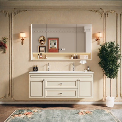 French minimalist cream-style bathroom cabinet