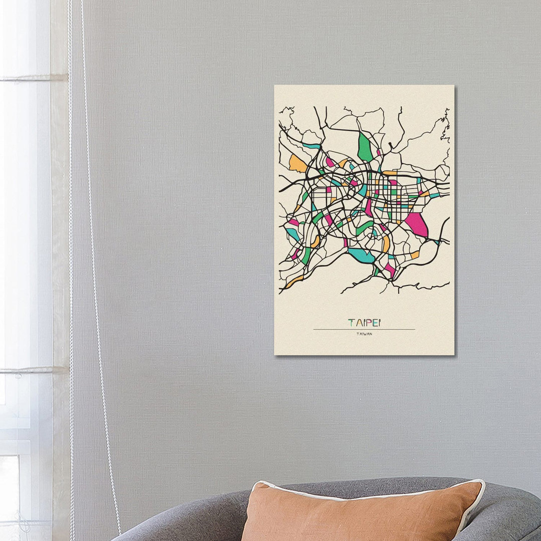 Taipei, Taiwan Map by Ayse Deniz Akerman - Wrapped Canvas Gallery-Wrapped Canvas Giclée