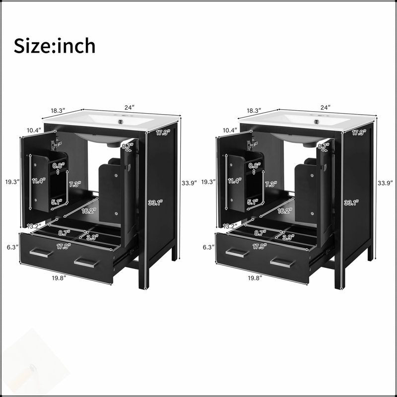 Meuble-lavabo de 48 pouces avec lavabo encastré intégré, armoire de rangement, portes à fermeture en douceur, tiroir divisé et tablette à double couche pour un rangement polyvalent