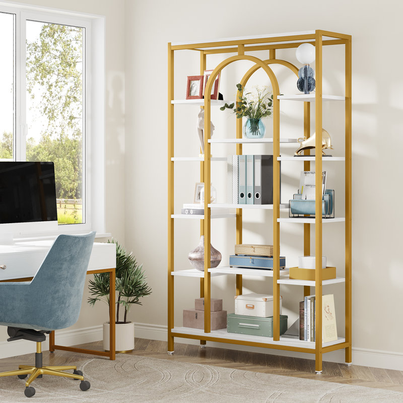 Mulliken Metal Bookcase, White/Gold
