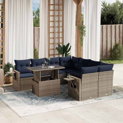 Ensemble de canapé de patio 9 pièces avec coussins en rotin de polyester