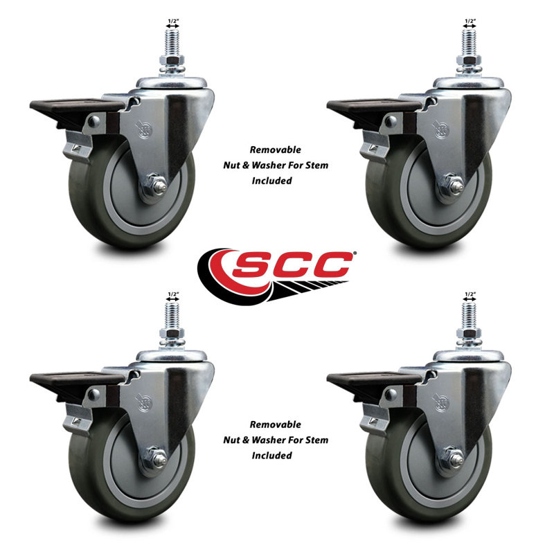 Polyurethane Wheel Swivel 12mm Threaded Stem Caster with Brake