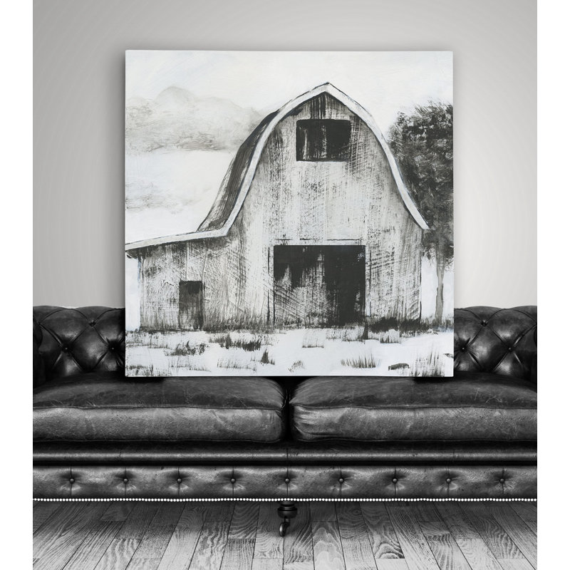 «Black and White Barn II», reproduction d'art, H 40 po x l 40 po x P 1,5 po, Toile tendue