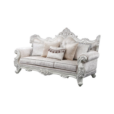 Salon 2 pièces: Style traditionnel en champagne et argent brossé. Bois manufacturé robuste. Des coussins pour plus de confort. Revêtement en chenille. Idéal moderne. 5 sièges: beauté brossée. Fabrication en bois.
