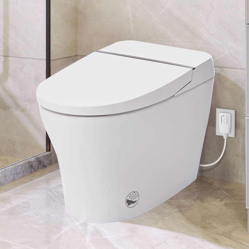 Toilette à siège chauffant - 4 niveaux de température, système de chasse double, capteur de pied, nuit à DEL, chasse réglable à conception compacte, salle de bain à infrarouge