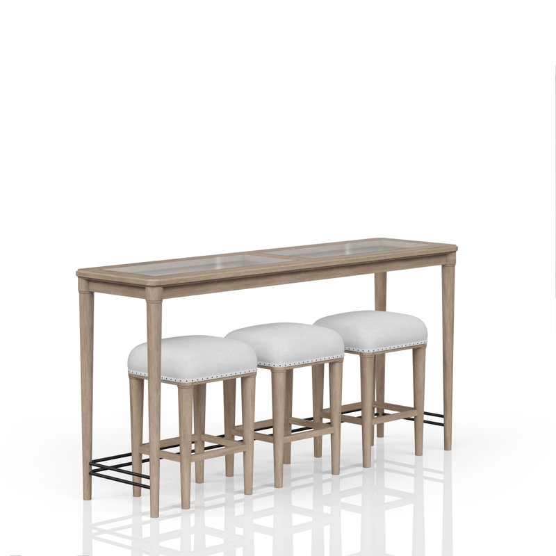 Console en verre givré avec 3 tabourets