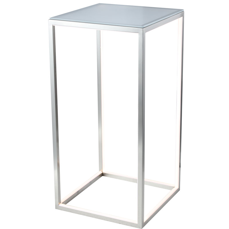 Table d'appoint 12 lumières DEL en aluminium nickelé avec plateau en verre givré, Nickel