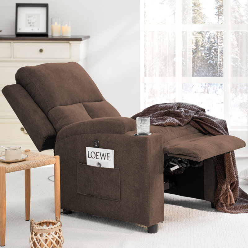 30.71'' Ultra-Comfortable Modern Recliner with Push-Back Mechanism, Dual USB Ports, and Cup Holders, Brown