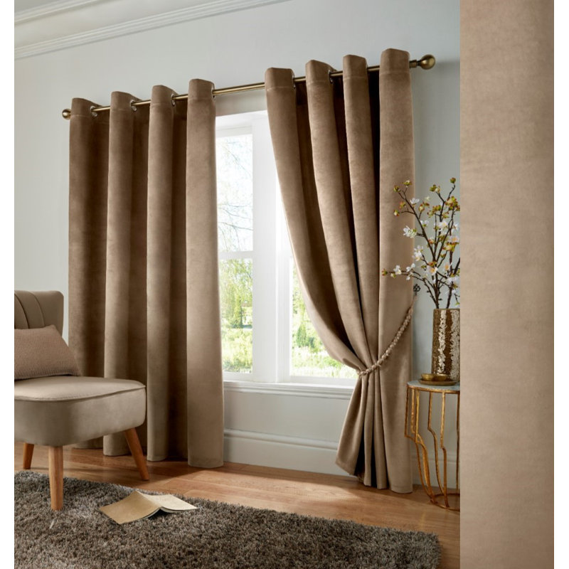 Liev Polyester Eyelet Room Darkening Thermal Curtains, Mink, 116cm Width x 137cm Drop