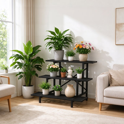 Support pour plante en métal Support à plante en acier robuste antirouille à 3 niveaux avec charge de 220 lb par niveau pour balcon de jardin et rangement intérieur