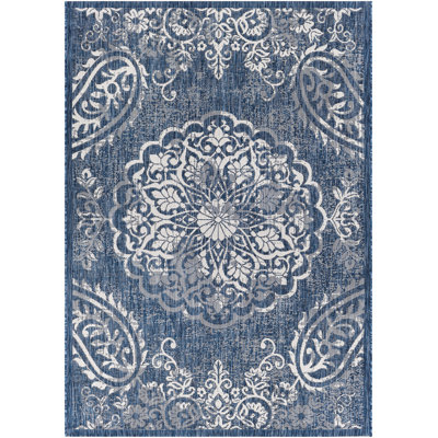 Tapis oriental bleu marine / crème intérieur / extérieur Widener