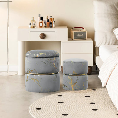 Ensemble de 2 repose-pieds ronds avec rangement, tabouret de coiffeuse rembourré pour le maquillage, repose-pieds multifonctionnel avec couvercle amovible, repose-pieds pour le salon, la chambre à coucher