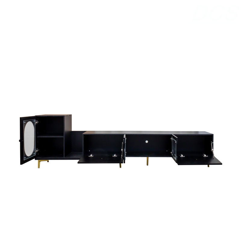 Wood Extendable TV Stand Rectangle Entertainment Center,Media TV Console For Living Room Bedroom, TV Stand, Black