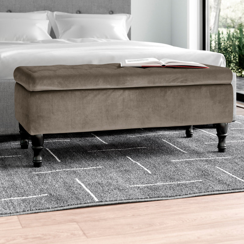 Higginbotham 40.94'' Wide Tufted Rectangle Storage Ottoman, Gray Linen