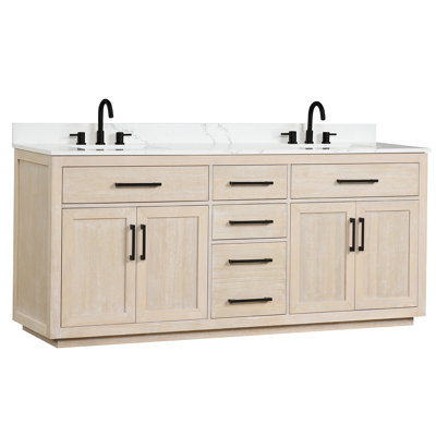 Meuble-lavabo double 22 po avec comptoir en quartz blanc Kaysee