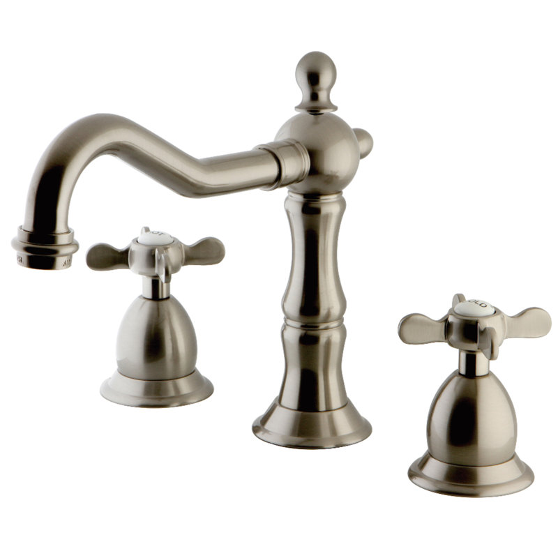 Robinet de salle de bain espacé à 2 poignées et 3 poignées avec bonde escamotable en laiton Kingston, Nickel brossé