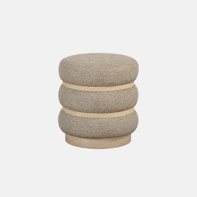 Marielle Round Upholstered Accent Stool with Rope Detail - Driftwood