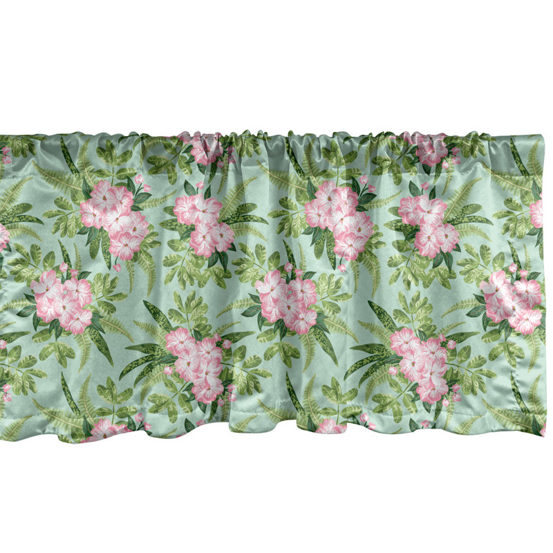 Floral Hibiscus Blooming Bouquets Valance in Olive Green and Pink